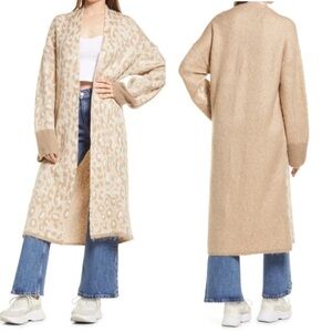 Topshop Leopard Print Longline Open Front Cardigan Size 4-6